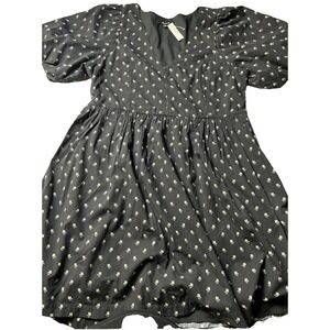 Madewell Dress V Neck‎ Puff-Sleeve Mini Dress Med Floral Black Lined NWT